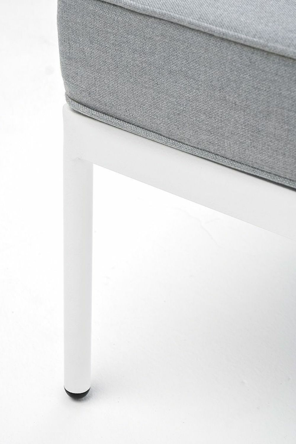 "Канны" угловой модуль плетеный из роупа, каркас алюминий белый шагрень, роуп светло-серый круглый, ткань светло-серая