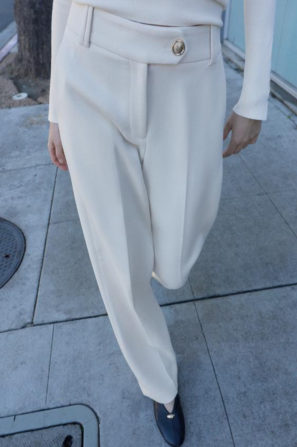 ZARA БРЮКИ ПРЯМОГО КРОЯ С ВЫСОКОЙ ПОСАДКОЙ, ЭКРЮ