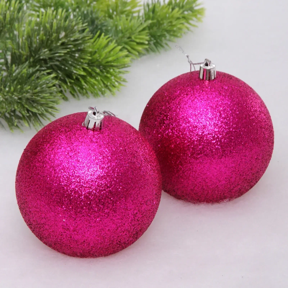 Новогодние шары 10 см (набор 2 шт) «Глиттер», фуксия