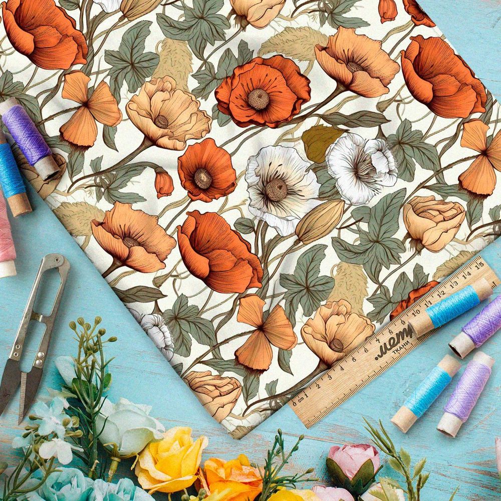 Ткань премиум таффета яркий полевой гербарий