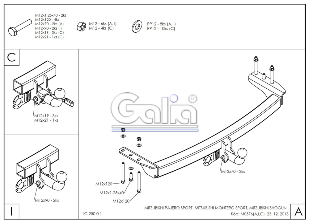 Фаркоп оцинкованный Galia M057A для Mitsubishi Pajero Sport 1998-2008(паспорт и сертификат в комплекте)(без электрики)
