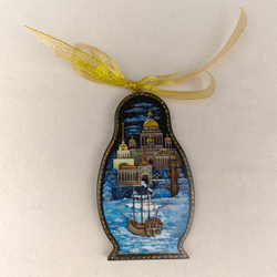 Сувенир Матрешка "Санкт-Петербург" с росписью Палех в подарочном футляре