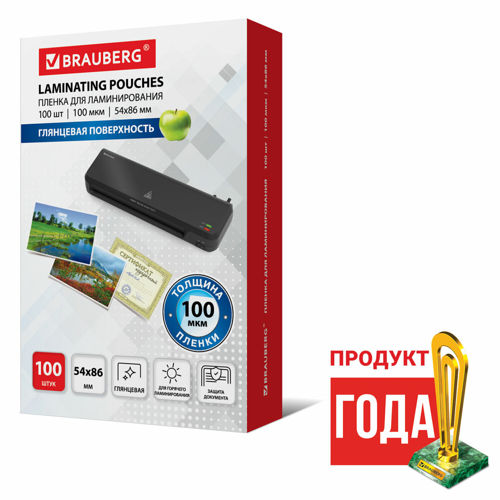 Пленки-заготовки для ламинирования формат малый (54х86 мм) комплект 100 шт. 100 мкм BRAUBERG (6 штук в упаковке)