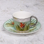 Чайная пара (зеркальная кружка 230мл+блюдце) анаморфный дизайн «Райские птицы»