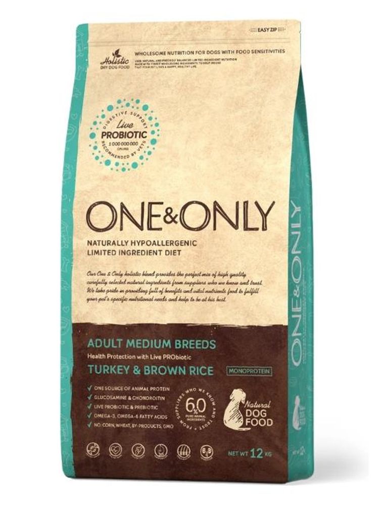 *ONE&amp;ONLY 12 кг Индейка с рисом для взрослых собак всех пород