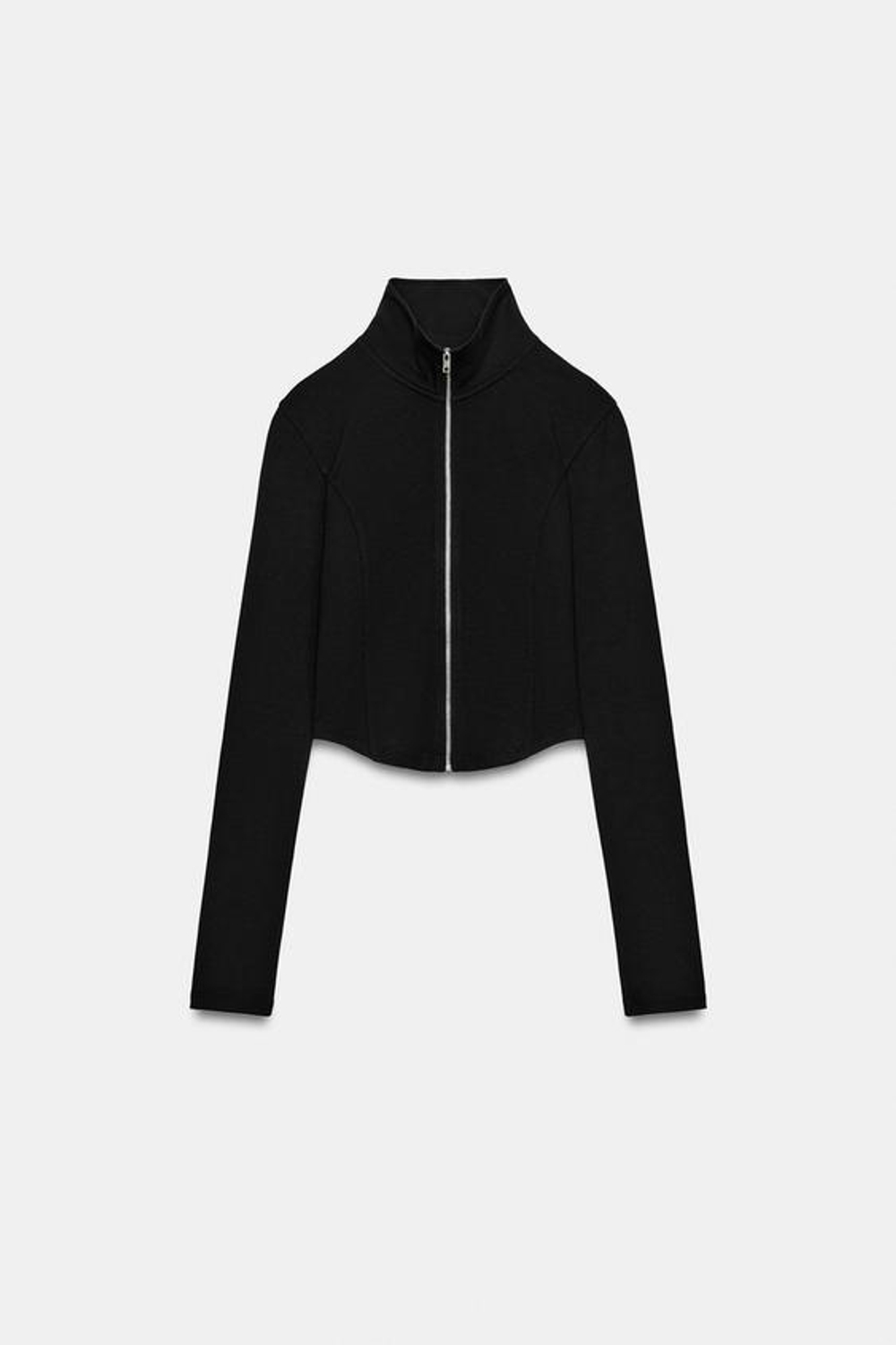 ZARA УКОРОЧЕННАЯ ТОЛСТОВКА НА МОЛНИИ, ЧЕРНЫЙ