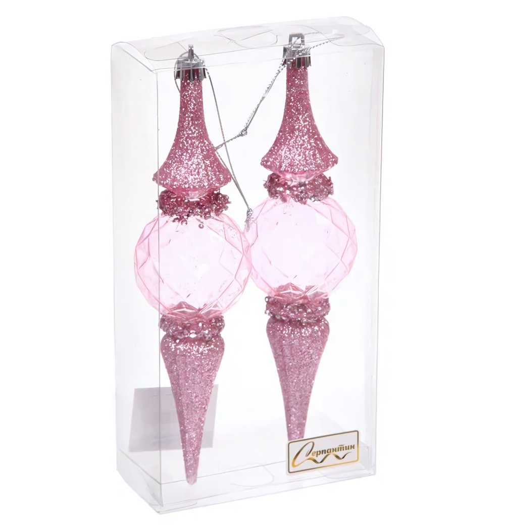 Елочные игрушки "Искры" 5*5*19 см (набор 2 шт), Розовый (Серпантин)