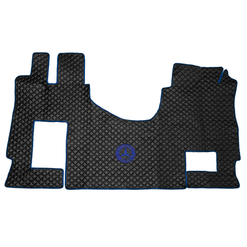 Ковры MERCEDES MP4 ровный пол (экокожа, черный, синий кант, синяя вышивка)