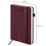 Ежедневник датированный 2025, А5, 138x213 мм, BRAUBERG "Wood", под кожу, держатель для ручки, резинка-фиксатор, бордовый, 115831