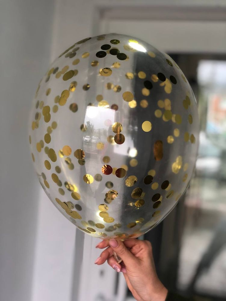 Воздушный шар с наполнением конфетти круглое золото ПАЛИТРА №4174