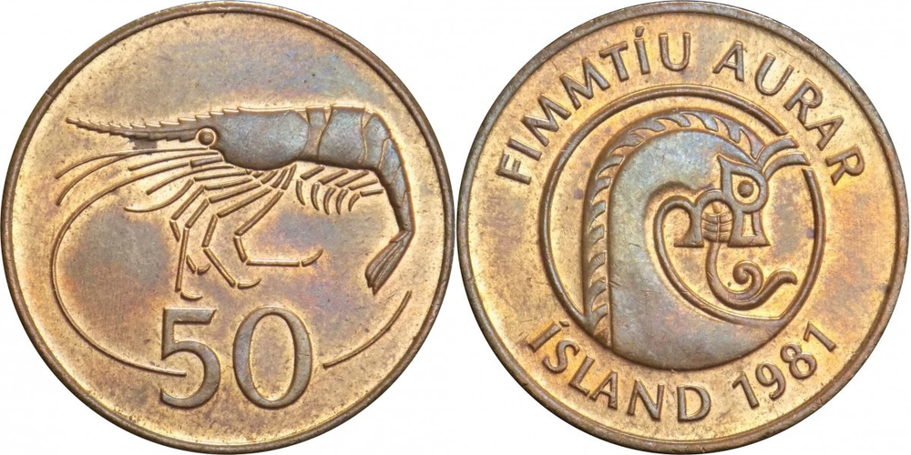 Исландия 50 эйре, 1981 Креветка XF