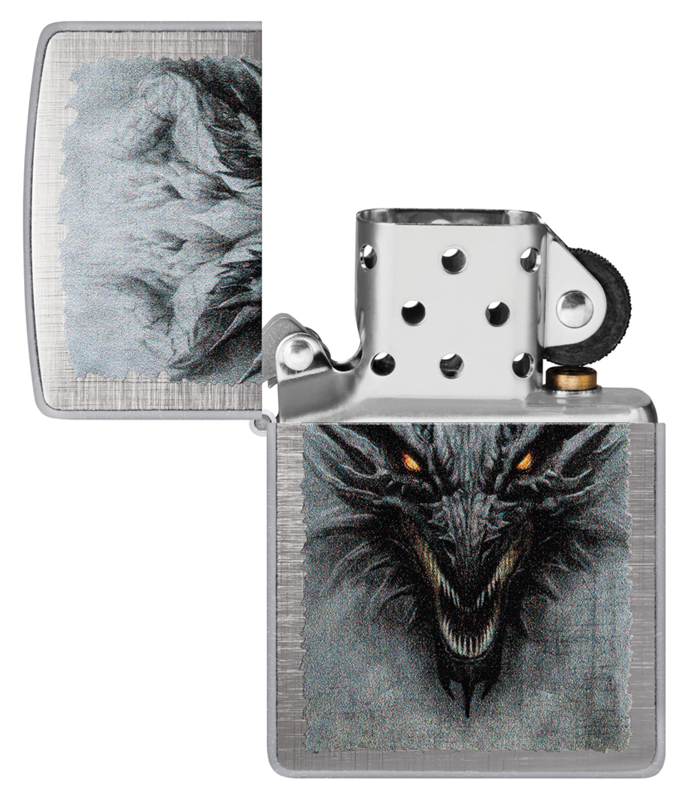 Зажигалка Zippo Dragon Design с покрытием Linen Weave, латунь/сталь, серебристая, 38x13x57 мм