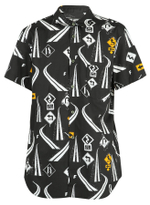 COMME DES GARCONS BLACK РУБАШКА ЧЕРНАЯ С КОРОТКИМ РУКАВОМ ПРИНТ ЗНАКИ