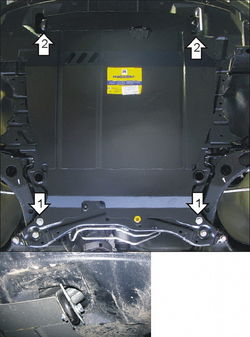 Защита картера Двигателя, КПП. 2 мм, Сталь. для Mitsubishi Outlander XL 2009-2012, Citroen C-Crosser 2007-2012, Peugeot 4007 2007-2012, Mitsubishi Outlander XL 2007-2009 MOTODOR.01324