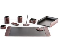 Настольный набор Урбан из кожи люкс цвет FG Brown /черный 9 предметов