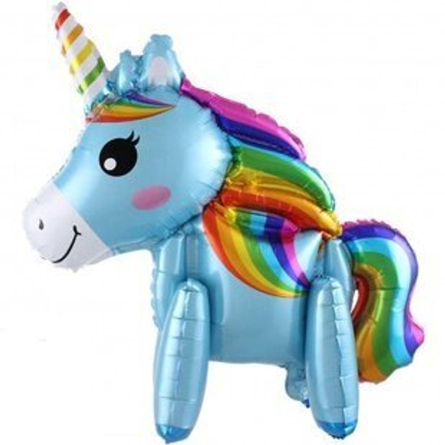 Шар (23''/58 см) Ходячая Фигура, Радужный единорог, Голубой