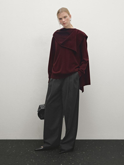 Massimo Dutti Свитер из 100% шерсти с шарфом, гранатовый