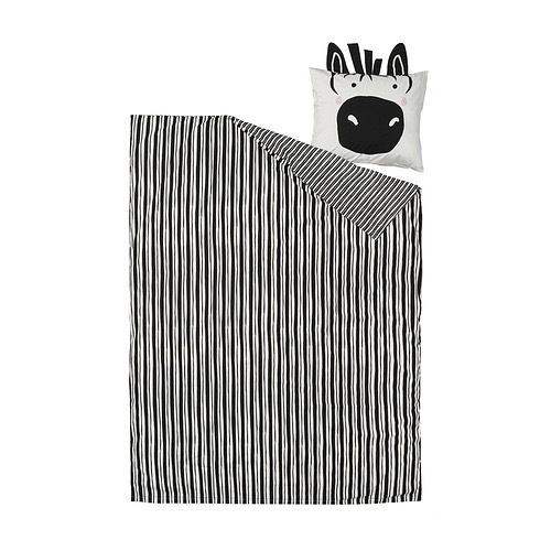 НАТТХЭГЕР NATTHАGER Пододеяльник и наволочка 150x200/50x60 см, черный/зебра