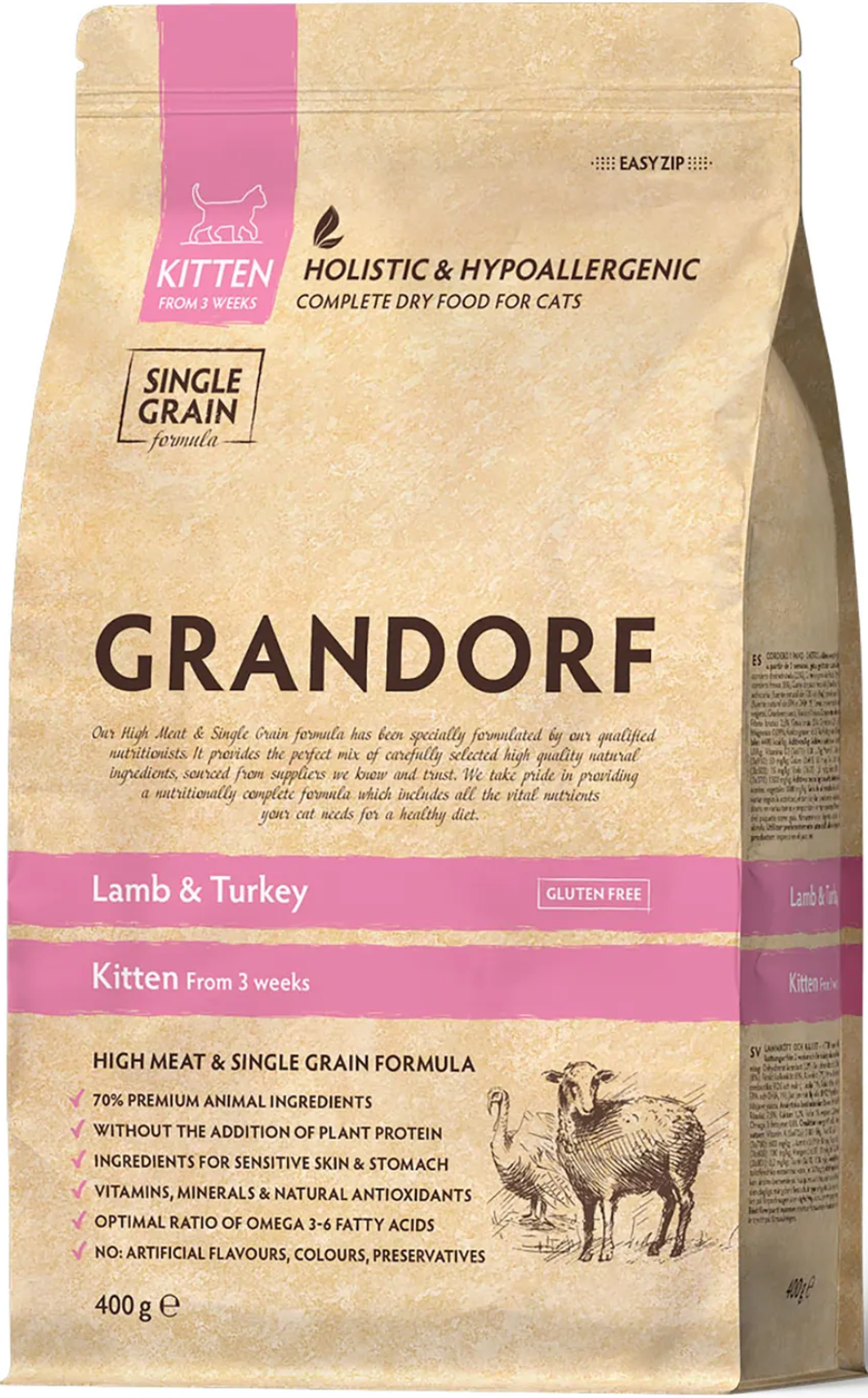 GRANDORF CAT 400г. для Котят ягненок с индейкой