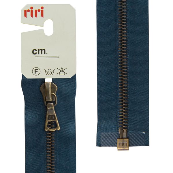 Молния металл RIRI Т4 (4 мм) AM, 1 зам., разъем., атлас. тесьма, 70 см, цв. тесьмы 2131, синий темн., 1 шт