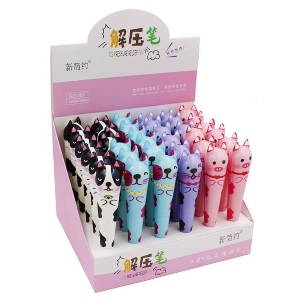 Ручка шариковая, масляная, Basir, синие чернила, серия "Животные", с игрушкой сквишем, 36 шт