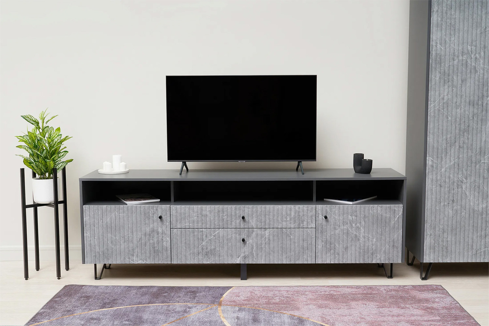 Тумба ТВ Оливия (малая), Графит, Мрамор Глянец