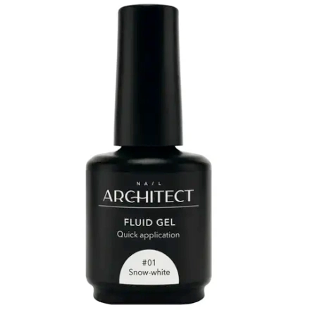 Nail ARCHITECT FLUID GEL-Гель Флюид молочный 01 Snow-white. Жидкий, низкотемпературный, ультрастойкий гель, 15 мл