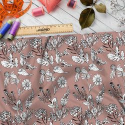 Ткань сатин белые ромашки на коричневом фоне