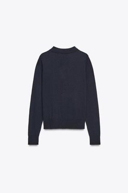 ZARA ОДНОТОННЫЙ ТРИКОТАЖНЫЙ СВИТЕР ПОЛО, МОРСКОЙ СИНИЙ