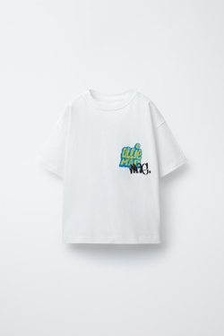 ZARA ФУТБОЛКА С ПРИНТОМ, БЕЛЫЙ