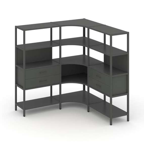 Shelf System Трехсекционный угловой стеллаж четырехярусный с ящиками SN.STMU-431 Антрацит/Металл Ант