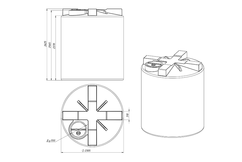 Емкость для КАС ЭкоПром T 10000 л. вертикальная (231x231x263см;красный) - арт.555357