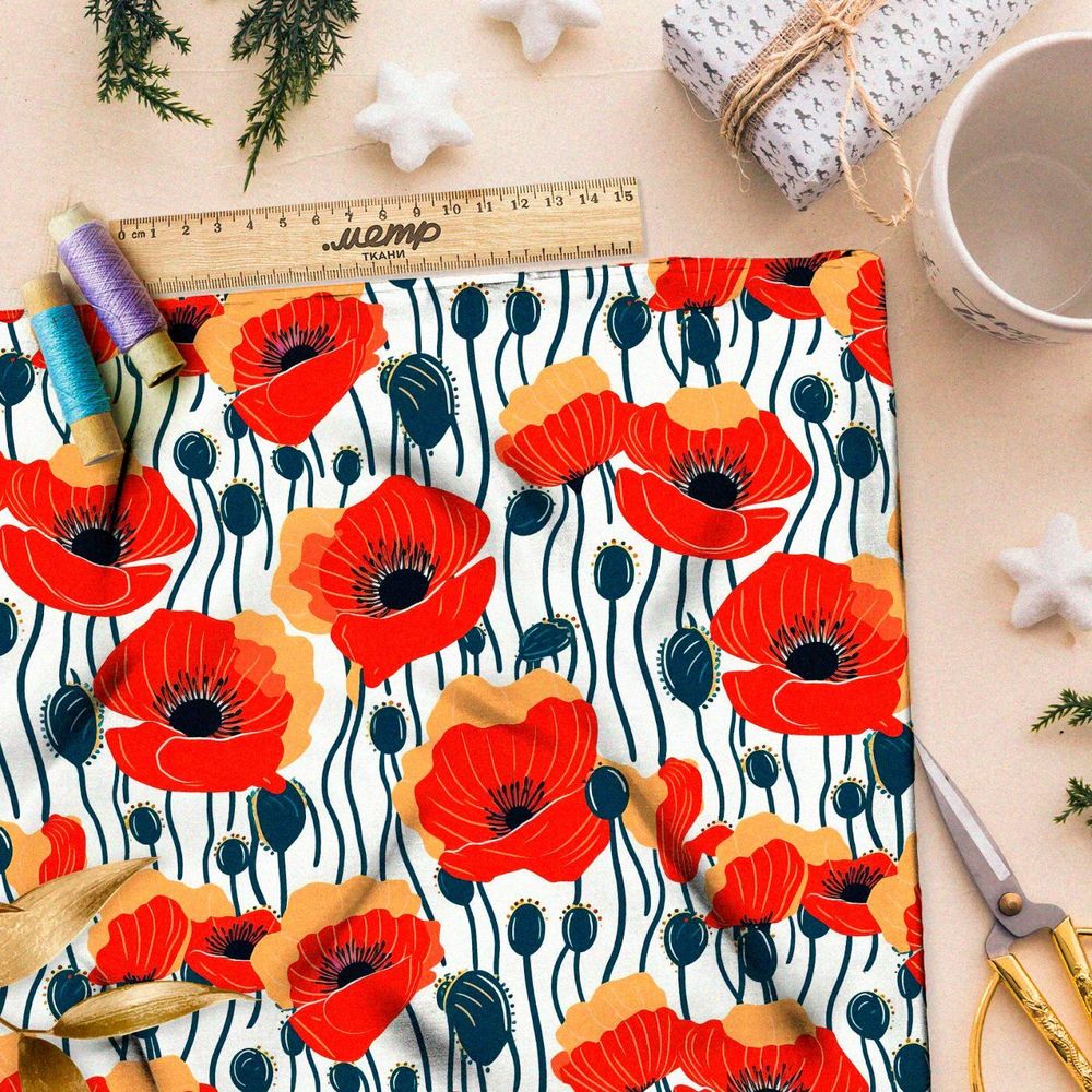 Ткань премиум шифон маковое иллюзорное поле