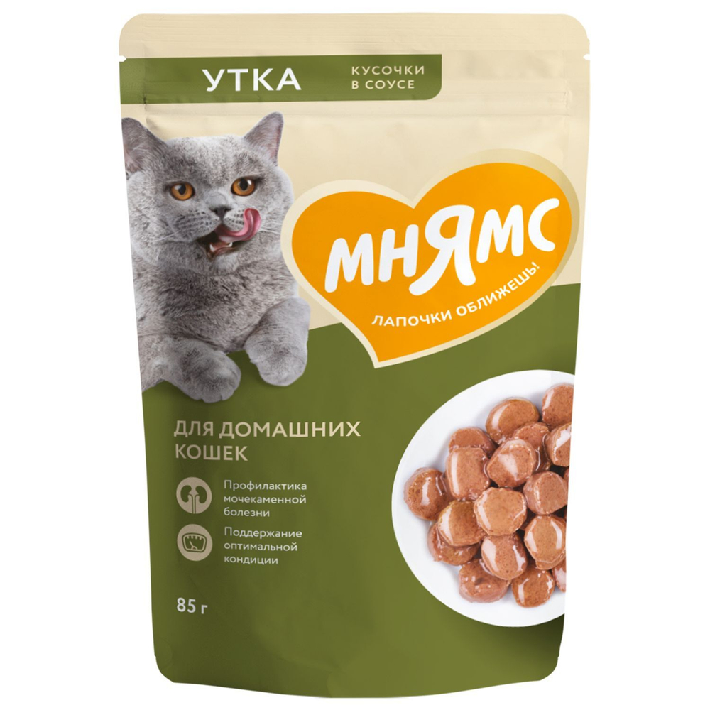 Влажный корм Мнямс Кусочки в соусе с уткой для домашних кошек 85г