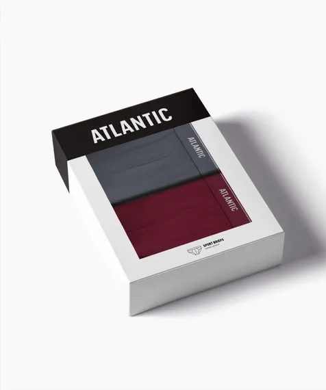 Мужские трусы (2шт) слипы спорт Atlantic 2RMP-094, хлопок, графитовый + каберне