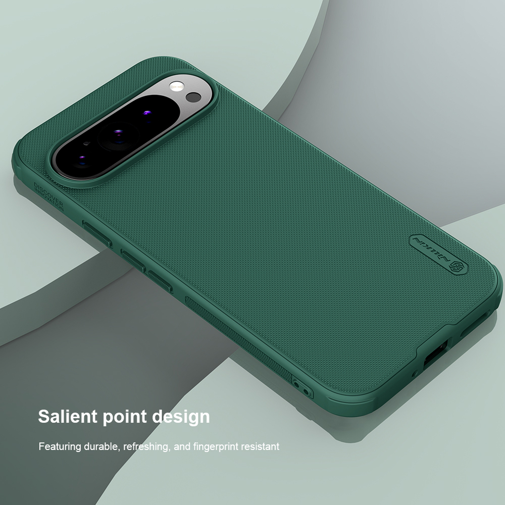 Усиленный чехол зеленого цвета (Dark Green) от Nillkin для Google Pixel 9 и 9 Pro, серия Super Frosted Shield Pro