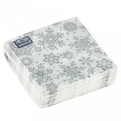 Салфетки бумажные 20*20 Арт Букет Серебряные снежинки, 2 сл., 30л