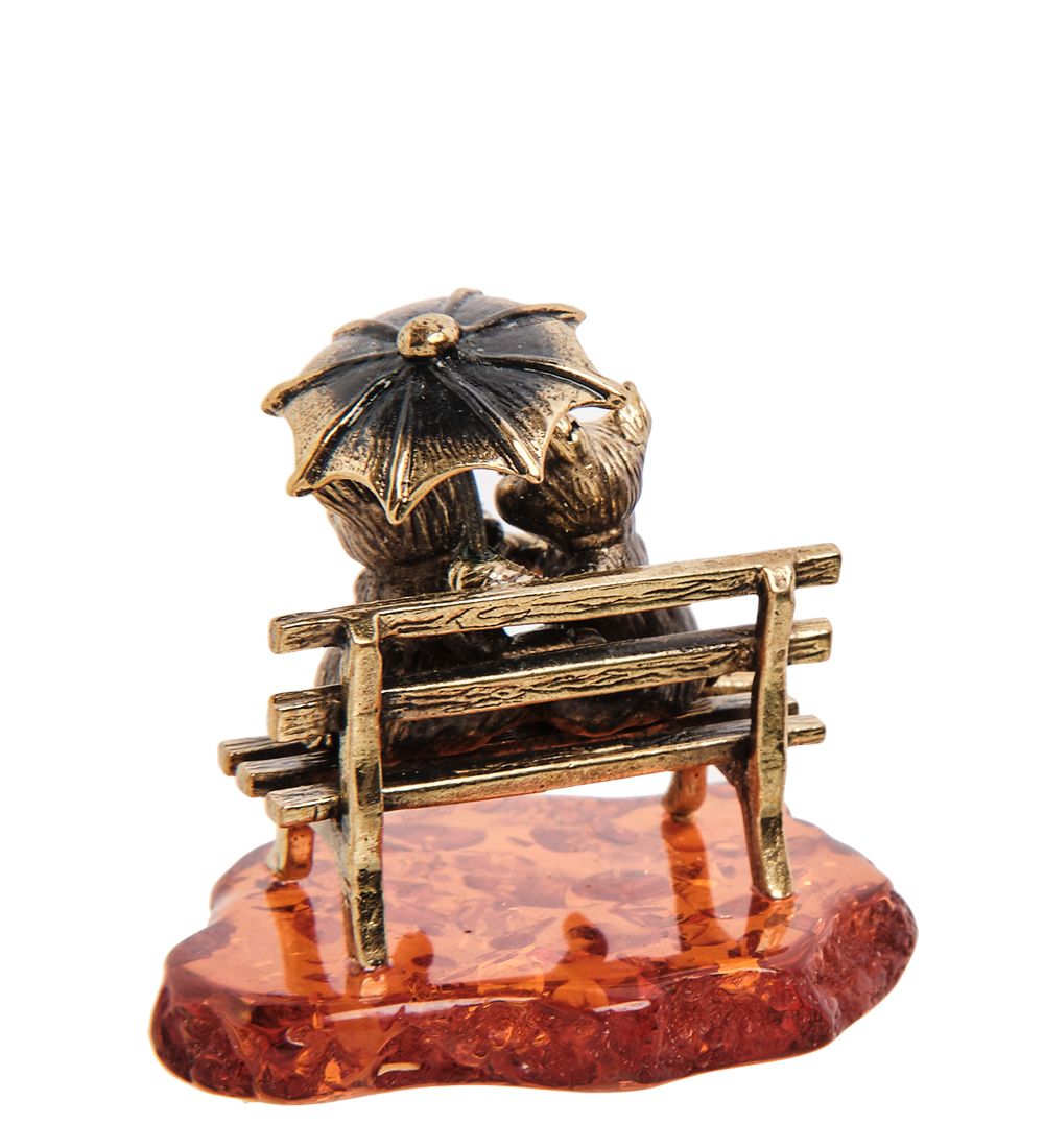 Народные промыслы AM-2958 Фигурка «Поросята под зонтиком» (латунь, янтарь)