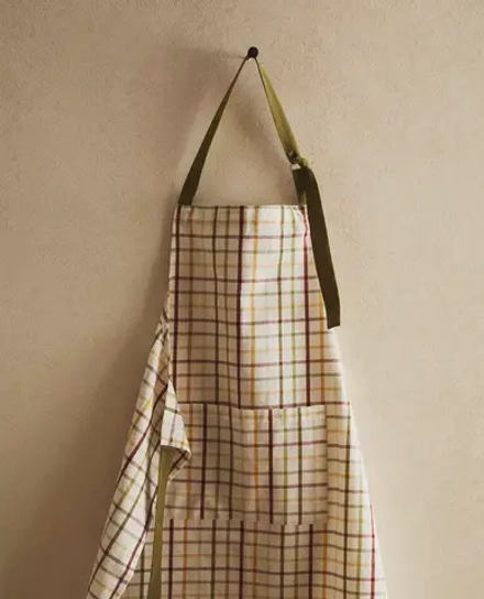 ZARA HOME ХЛОПКОВЫЙ ФАРТУК В КЛЕТКУ, ЗЕЛЕНЫЙ