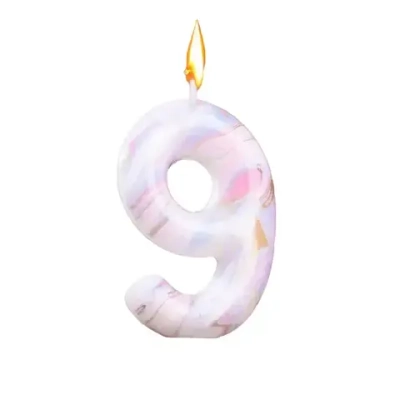 Свеча в торт "Белый мрамор", цифра "9", 8 см