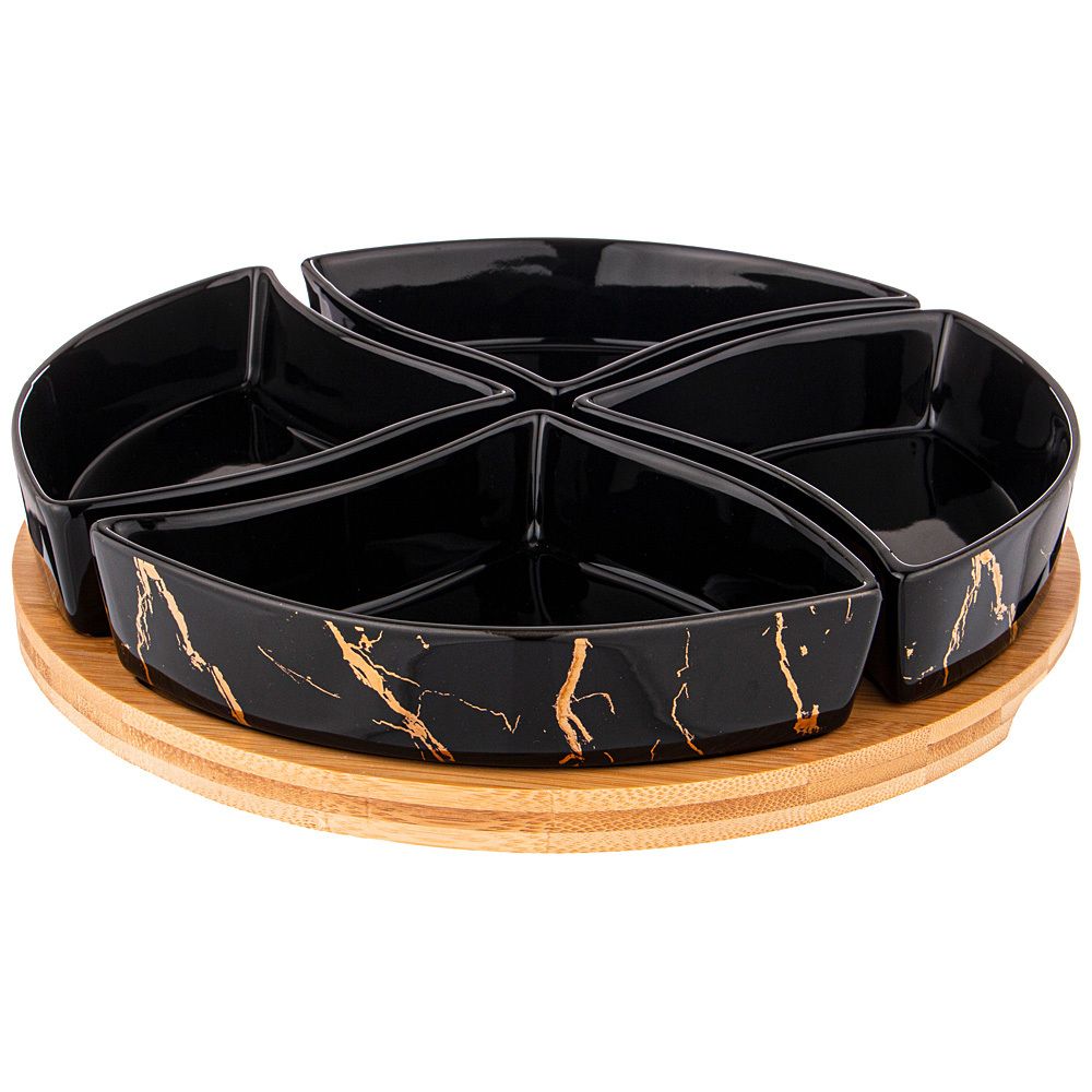 МЕНАЖНИЦА 4 СЕКЦИИ НА ДЕРЕВ. ПОДСТАВКЕ LEFARD "FANTASY" 26,5 СМ ЧЕРНАЯ (КОР=12ШТ.)