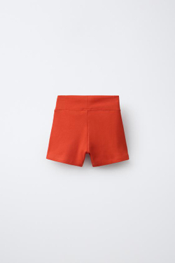 ZARA КОРОТКИЕ ВЕЛОСИПЕДКИ В РУБЧИК, ОРАНЖЕВЫЙ
