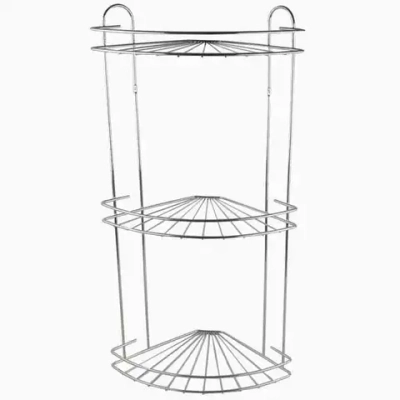 Полка для ванной угловая 3-х ярусная радиальная мелкая (хром)