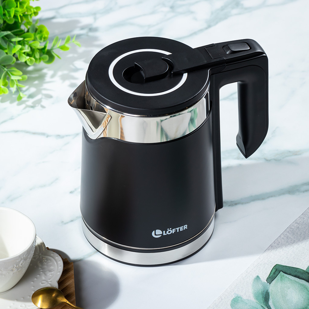 Чайник электрический Lofter, GMB-255-blk, чер, 1.7 л, 1500 Вт, ск нагр элем, нерж