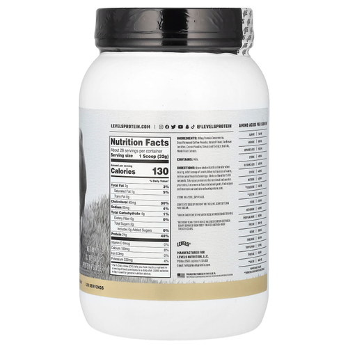 Levels, Порошок из сывороточного протеина от травяного откорма, капучино, 907 г (2 фунта)