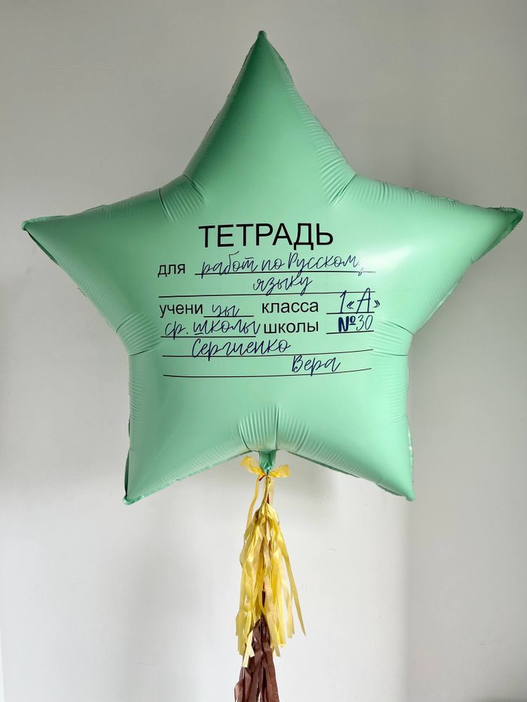 Воздушные шары большая звезда тетрадь зеленая/мятная №3692