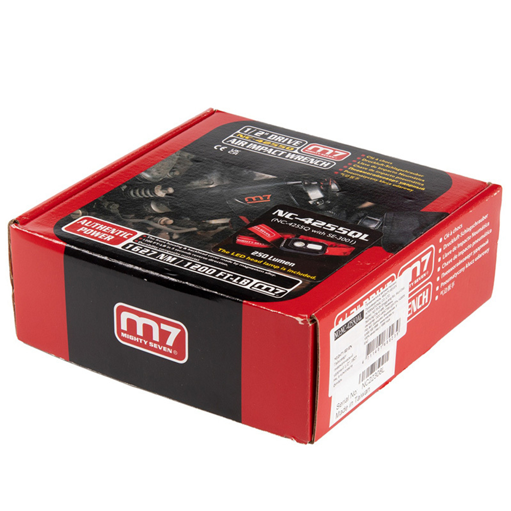 MIGHTY SEVEN (NC-4255QL) Гайковерт пневматический ударный 1/2", 1627 Нм, в комплекте налобный фонарь