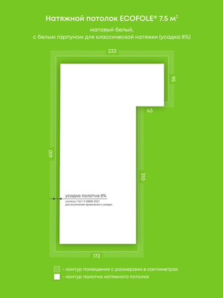 Матовый натяжной потолок 7.5 м2