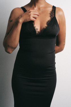 ZARA КОМБИНИРОВАННОЕ ПЛАТЬЕ С КРУЖЕВОМ, ЧЕРНЫЙ