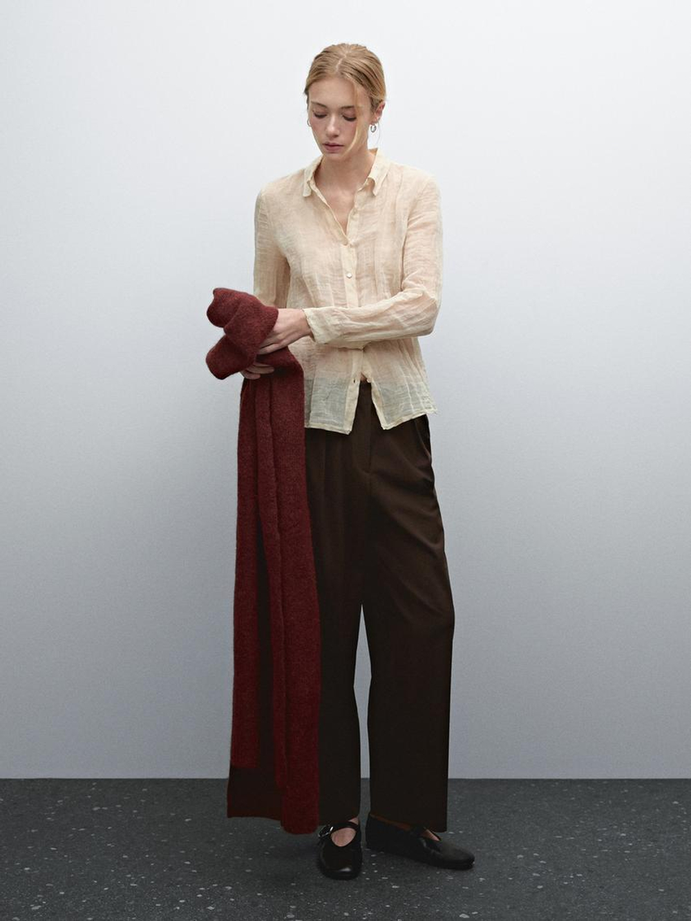 Massimo Dutti Рубашка из смесового хлопка с рельефным узором, натуральный, кремовый